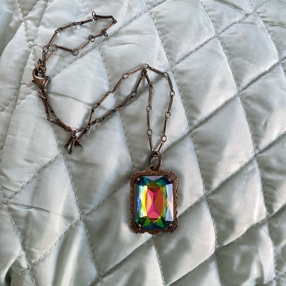 Vintage Inspired Watermelon Rhinestone Pendant Necklace